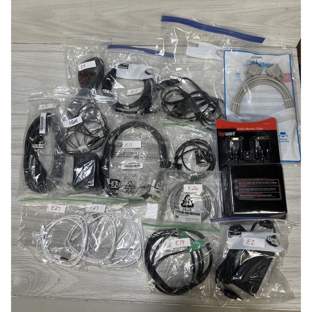 Assort Electronic Accessories (Cables, Cords, Power) Set of 13 *See Description*